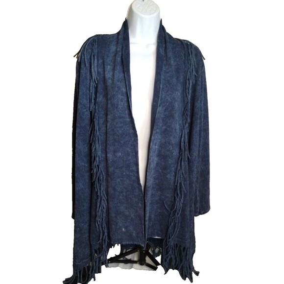 Cover Charge Shrug Sweater Vintage Western Boho Blue Stonewashed Fringe S - Picture 2 of 10